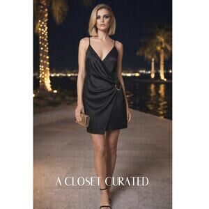 Cushnie Hammered Silk Buckled Mini Dress 2 Black NEW